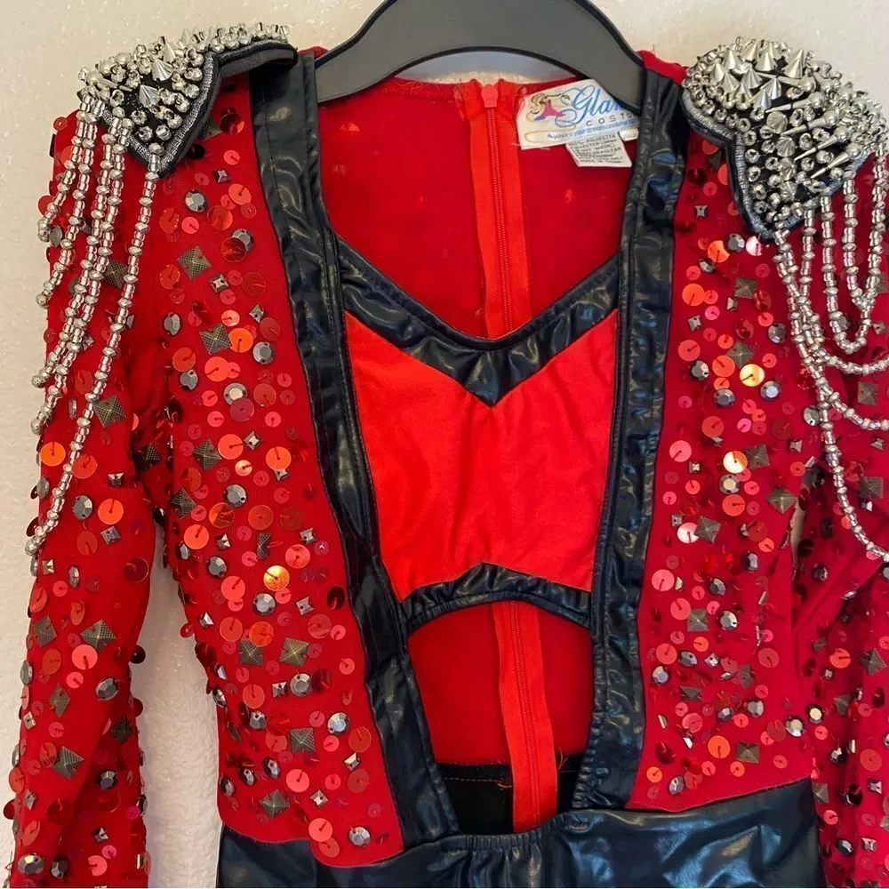 Glamour mature faux leather red goth grunge studed Dance Custom solo costume XLC